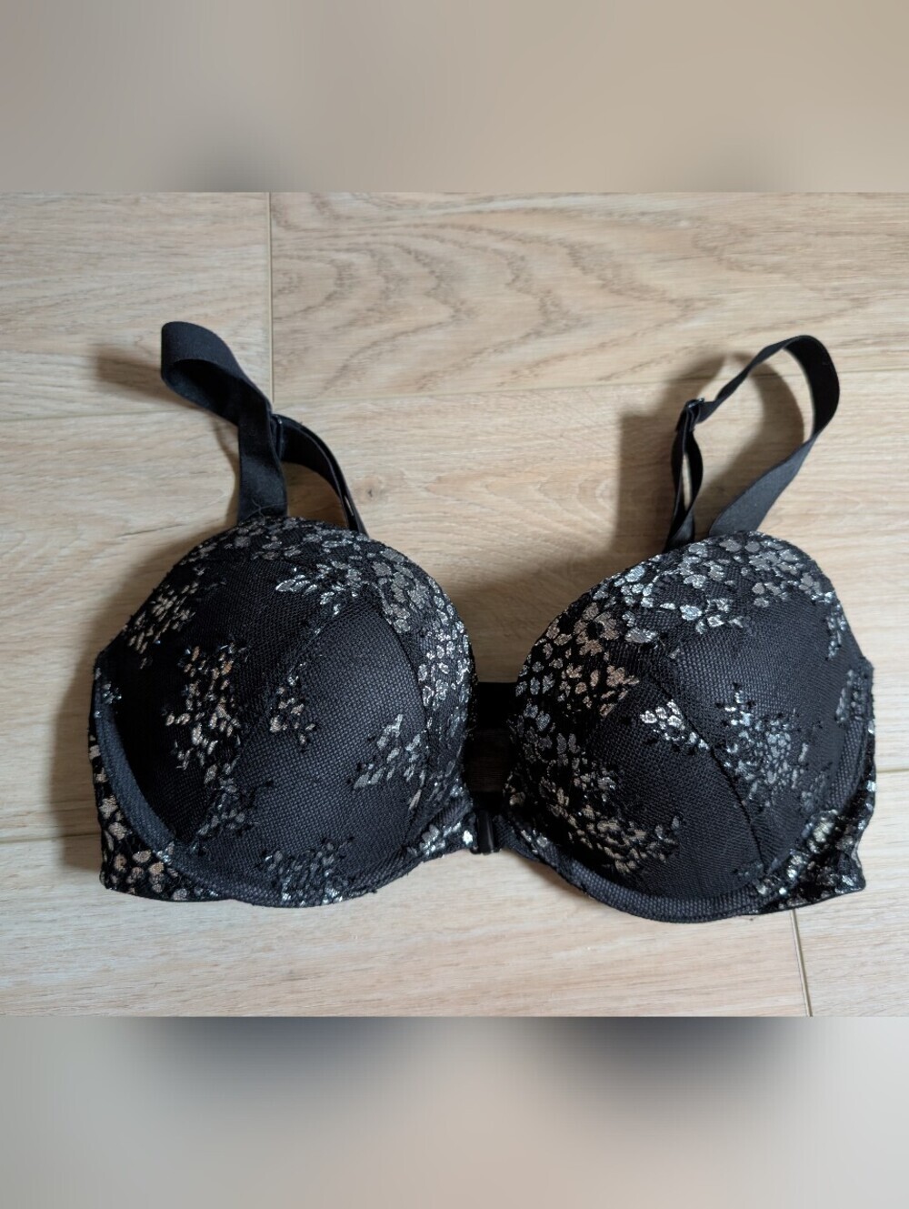 Victoria's Secret Black Bra with Silver Floral Lace